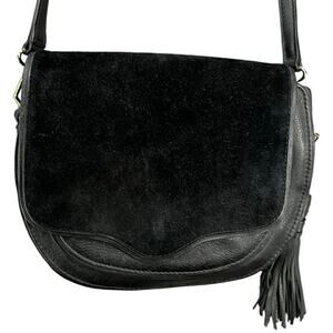 Rebecca Minkoff Mini Suki Crossbody Bag Womens Black Suede Saddle Style Purse